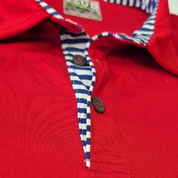 Izod Red Polo Mens Shirt with Striped Collar Short Sleeve - Picture 8 of 15